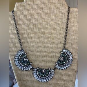 Clear & Blue Faux Crystals Fan‎ Like Bib Necklace